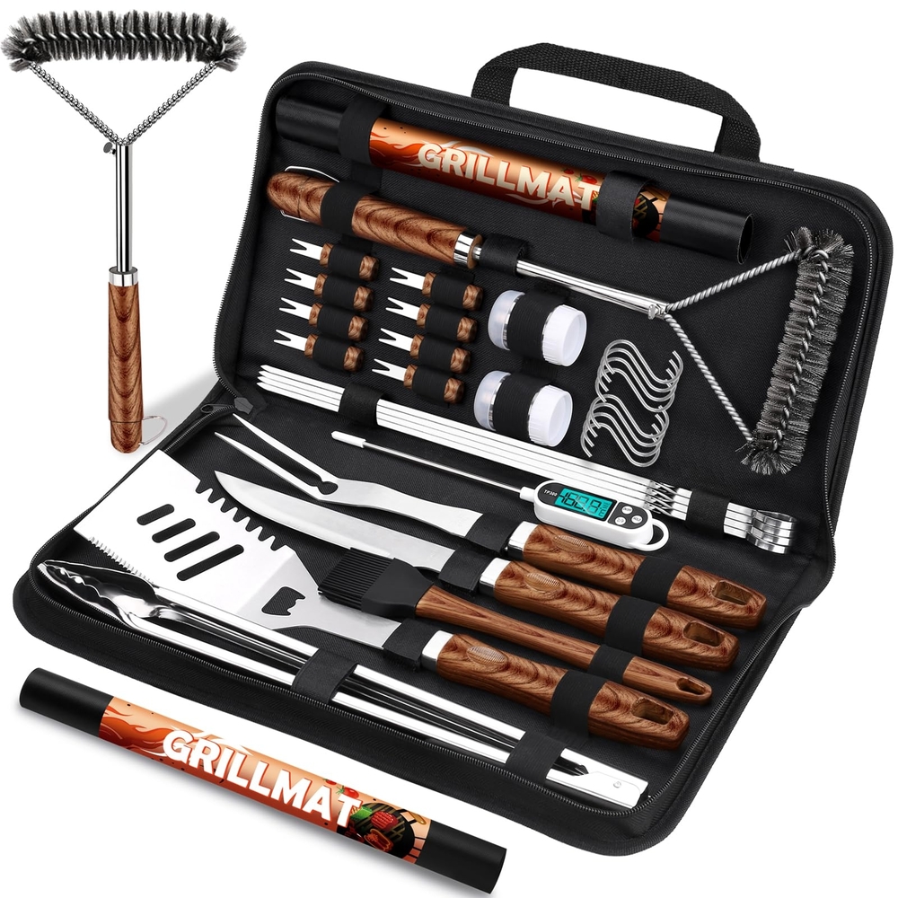 BBQ Tool Set with Wood Accents - Black and Brown